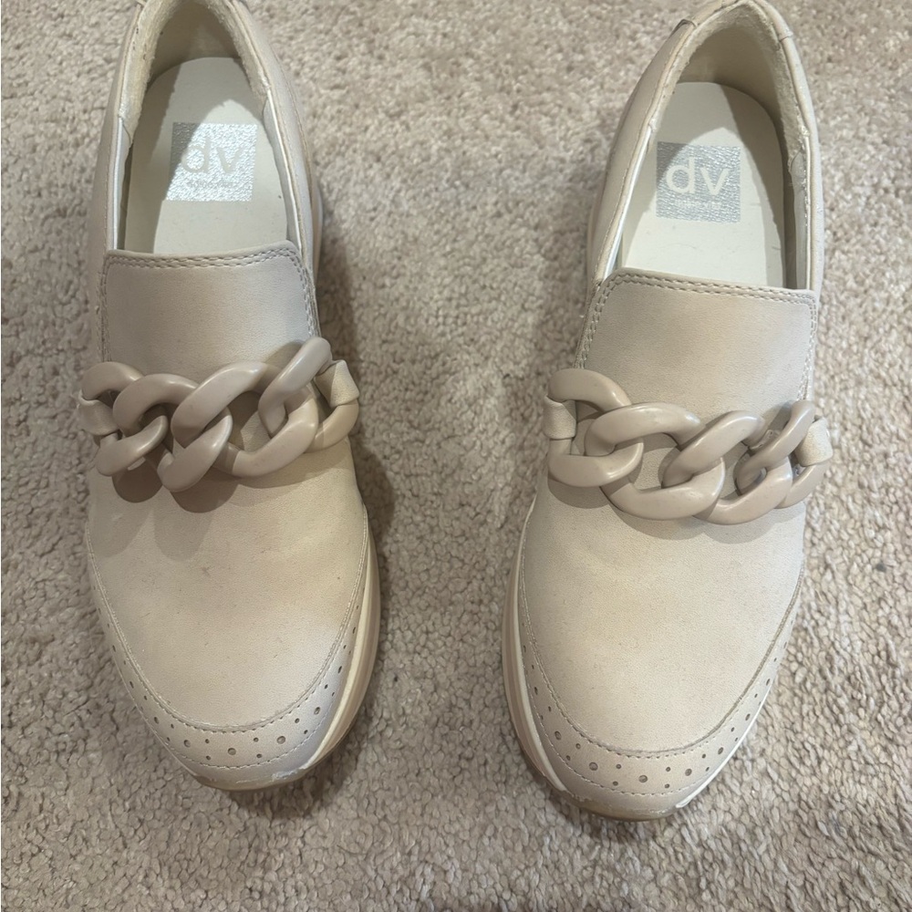 DV by Dolce Vita Cream Loafers with Chain Detail